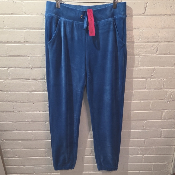 Lilly Pulitzer Blue Velour Pants NWT - Picture 1 of 6